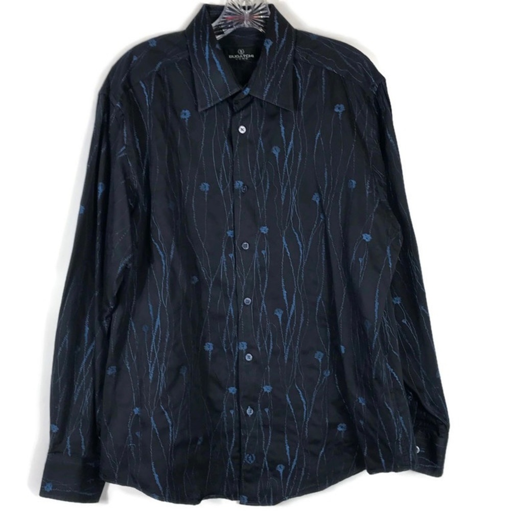 Bugatchi Button Down Shirt Blue floral Mens size Large